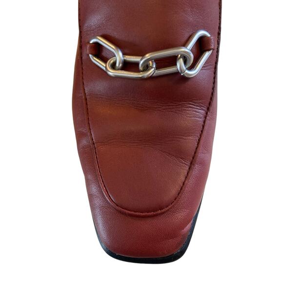 Rag Bone Aslen Leather Loafers Sz 37.5 Russet Red Chain Accent Classic Old Money - Picture 11 of 15